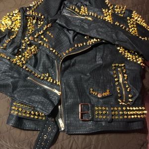Black faux leather jacket with gold Studs.Large